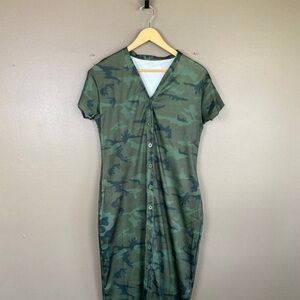 Green Camouflage Button-Down Dress